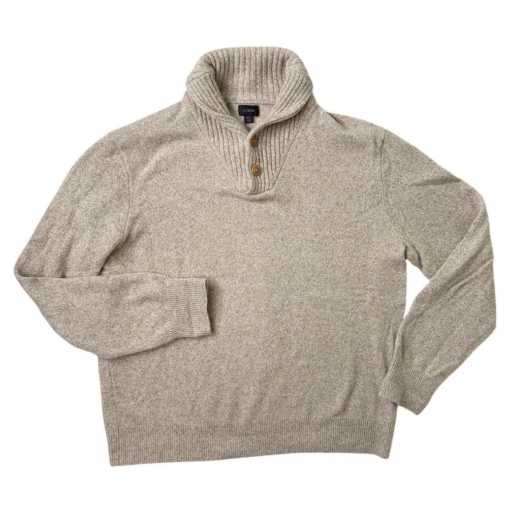 J. Crew Rugged Merino Wool Blend Two-Button Shawl-Collar Pullover Tan Men's XL